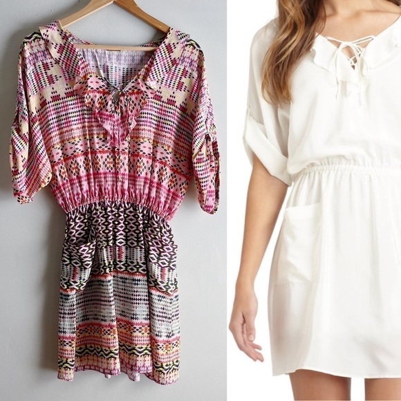 Rebecca Minkoff Nolita Ruffle Silk Mini Dress in Multi Color Geo Print, Size‎ 0 - Picture 1 of 14